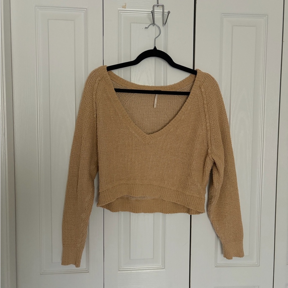 Free People Beige Textured Knit Sweater